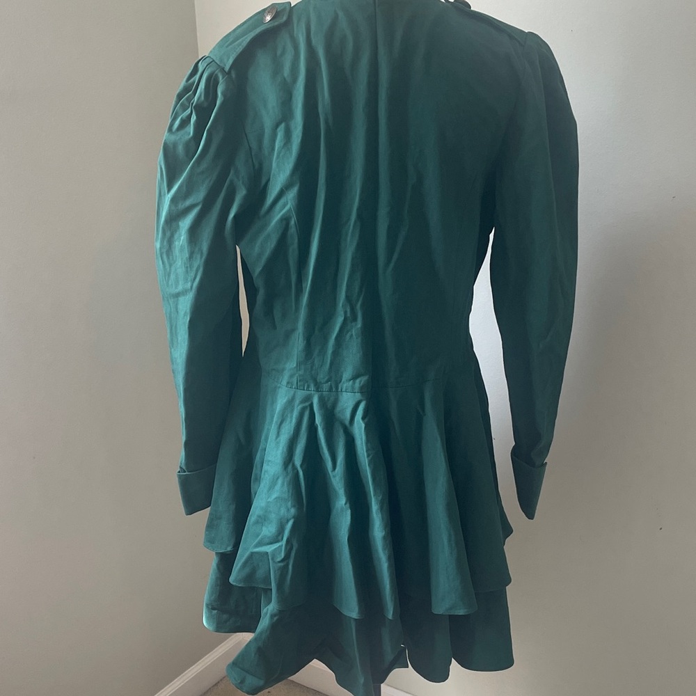 Women's Emerald Green Double-Breasted Military Pea Coat Dress - Picture 3 of 13